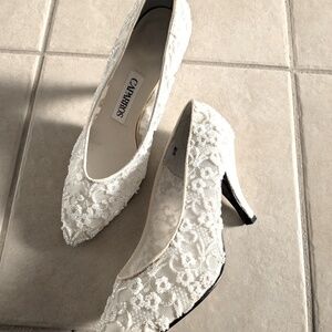 Vintage White Beaded Lace Shoes